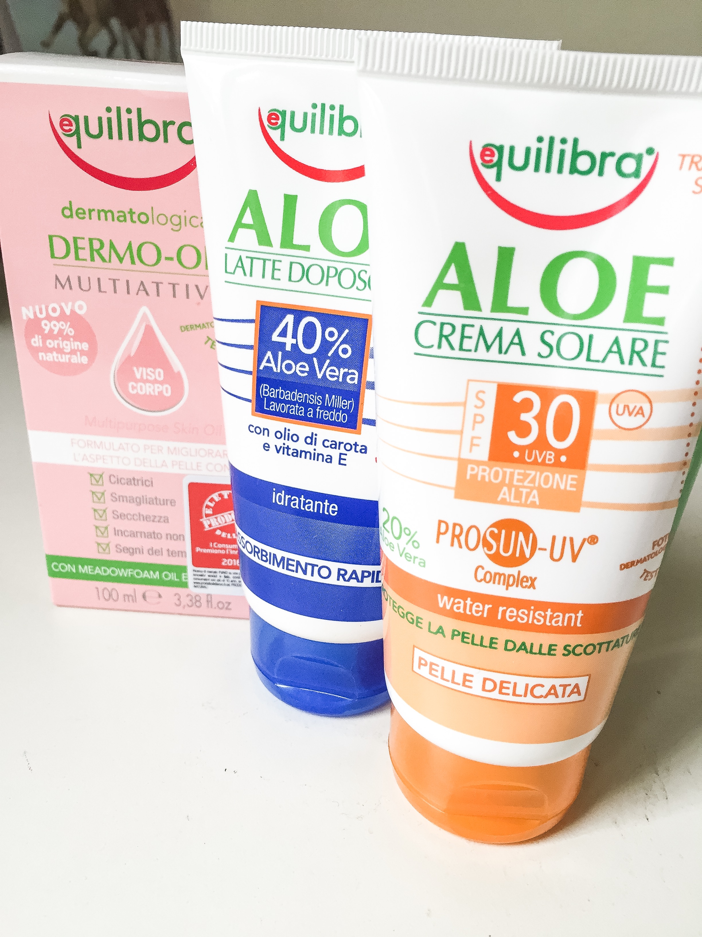 crema solare protezione trenta, doposole e olio per viso e corpo di Equilibra